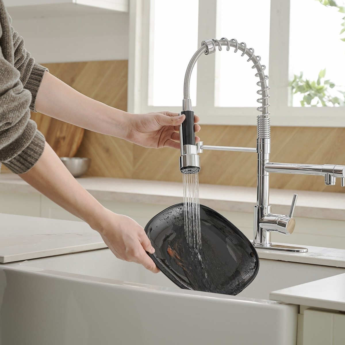Sink Faucet with Pull Down Sprayer Single Handle Spring Chrome - buyfaucet.com