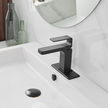 Solid Brass Square Modern Faucet with Pop Up Drain Black - buyfaucet.com