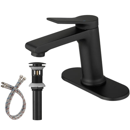 Solid Brass Square Vanity Faucet with Pop Up Drain Black - buyfaucet.com