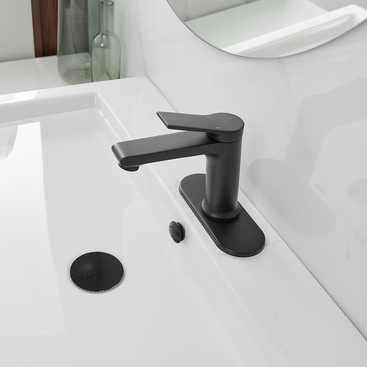 Solid Brass Square Vanity Faucet with Pop Up Drain Black - buyfaucet.com