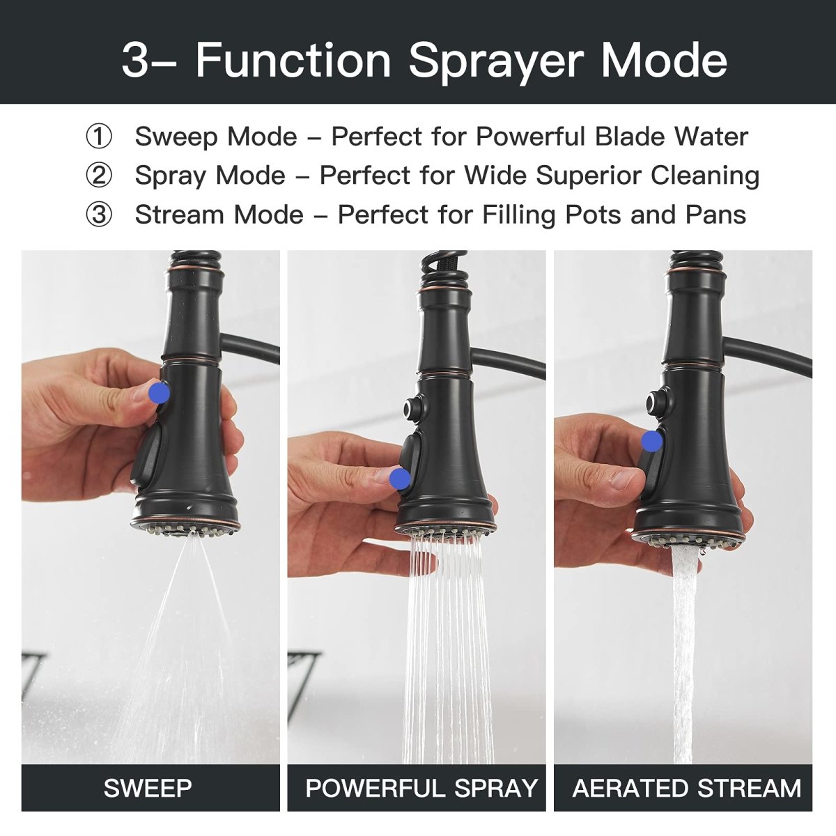 Sprayer 3 Spray Pull-Down Kitchen Faucet Oil Rubbed Bronze - buyfaucet.com