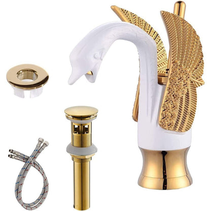 Swan Single Hole 1-Handle Bathroom Faucet Gold White - buyfaucet.com