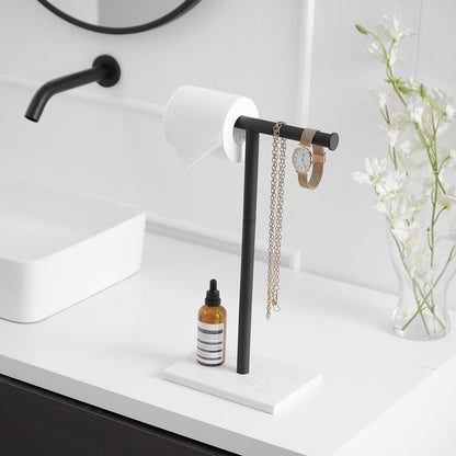 T-Shape Toilet Paper Holder with Natural Marble Base Black - buyfaucet.com