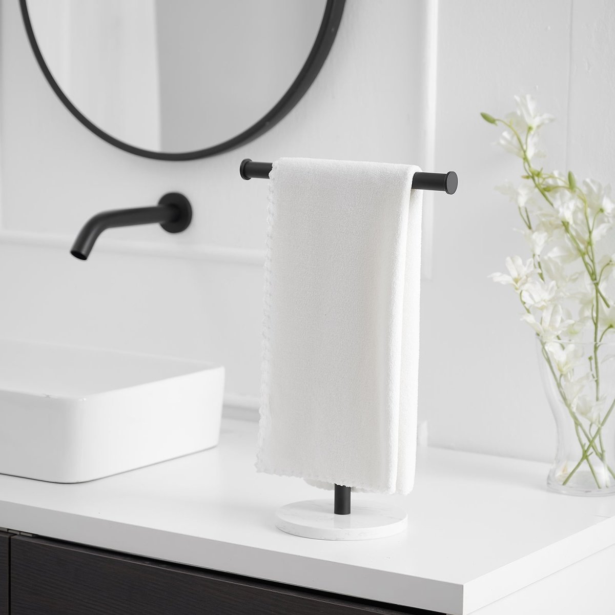 T-Shape Toilet Paper Holder with Natural Marble Base Matte Black - buyfaucet.com