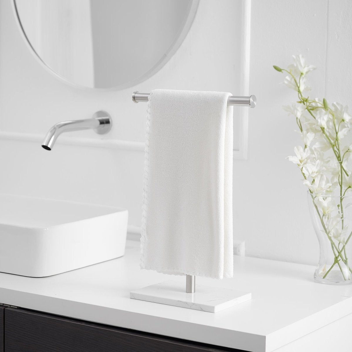 T-Shape Toilet Paper Holder with Natural Marble Base Nickel - buyfaucet.com