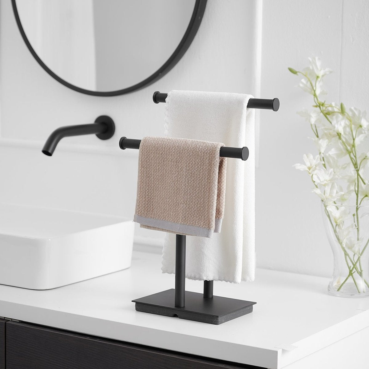 Toilet Paper Holder with 2-Tier Hand Towel Racks in Black - buyfaucet.com