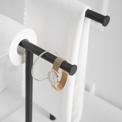 Toilet Paper Holder with Base 2-Tier Towel Racks Black - buyfaucet.com