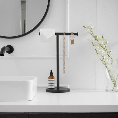 Toilet Paper Holder with Steady T-Shape Towel Rack in Black - buyfaucet.com