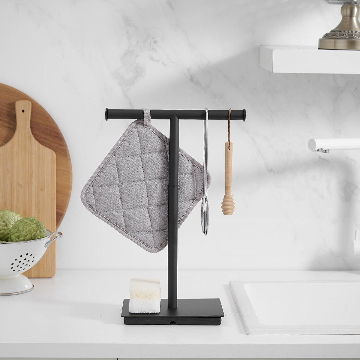 Toilet Paper Holder with Steady T-Shape Towel Rack in Black - buyfaucet.com