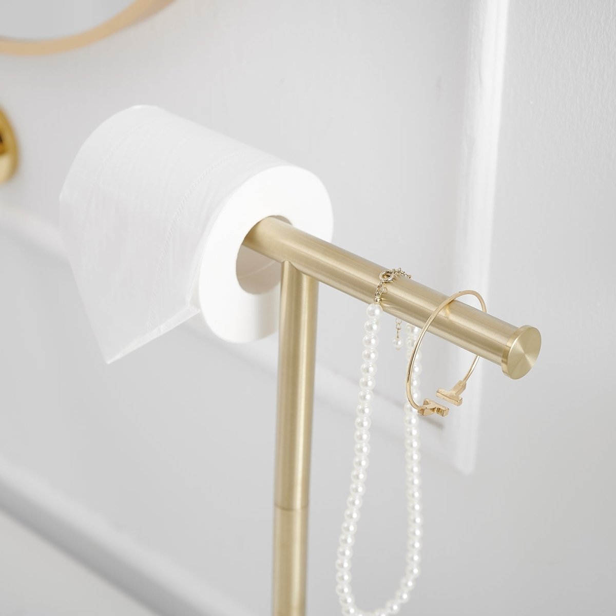 Toilet Paper Holder with Steady T-Shape Towel Rack in Gold - buyfaucet.com