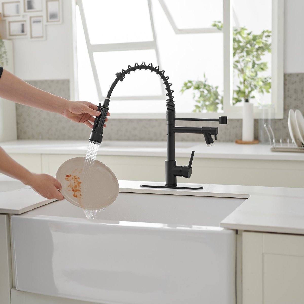 Touch On Deck Mount Pull Down Sprayer Kitchen Faucet Black - buyfaucet.com