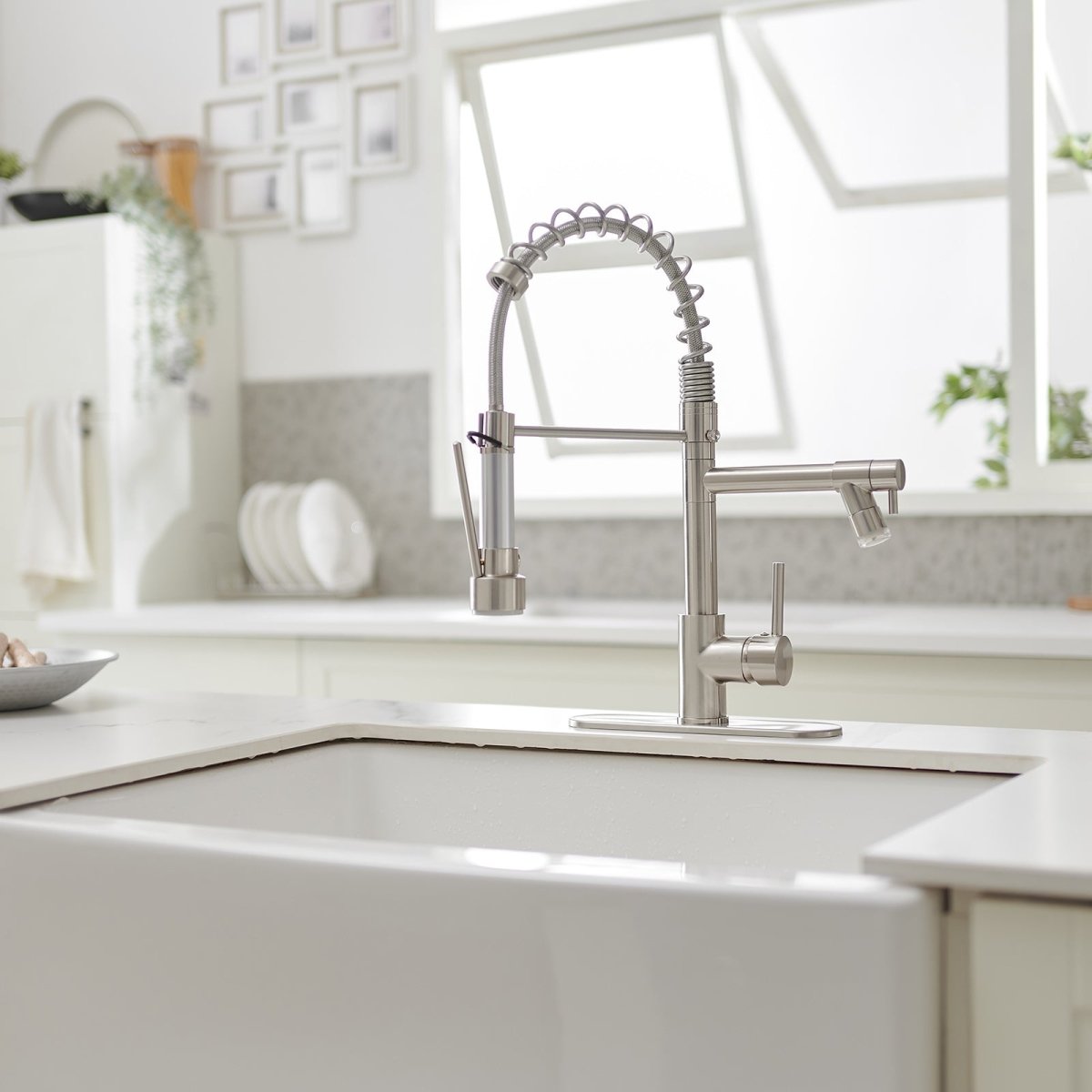 Touch On Deck Mount Pull Down Sprayer Kitchen Faucet Nickel - buyfaucet.com