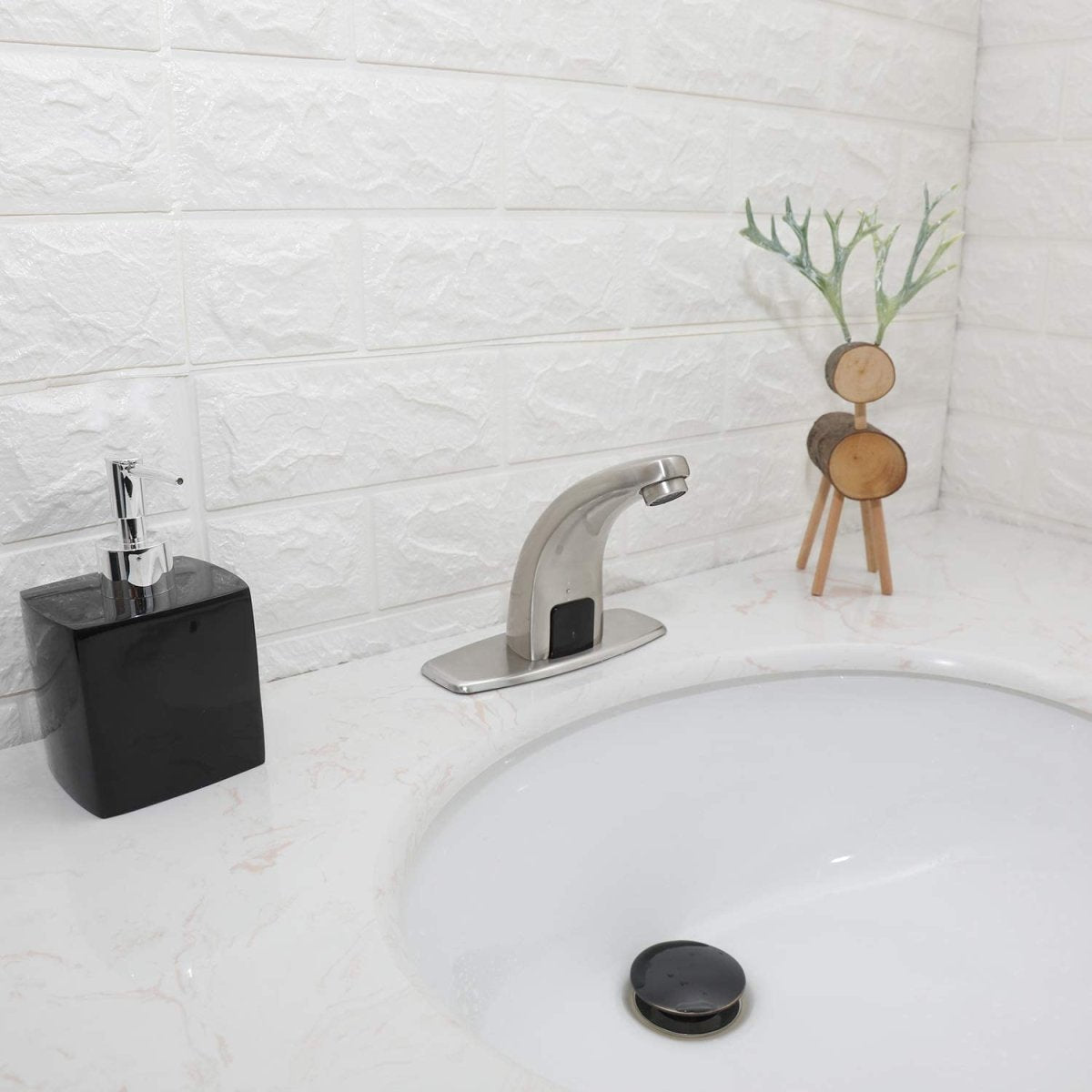 Touchless Bathroom Faucet with Deckplate & Drain Nickel - buyfaucet.com