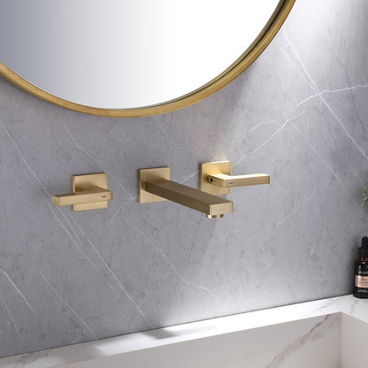 Two Handle Wall Mounted Bathroom Faucet Brushed Gold - buyfaucet.com
