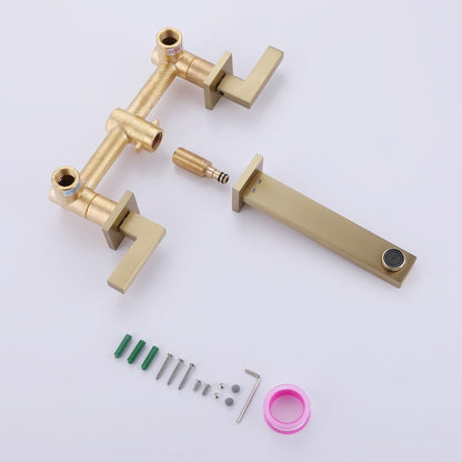 Two Handle Wall Mounted Bathroom Faucet Brushed Gold - buyfaucet.com