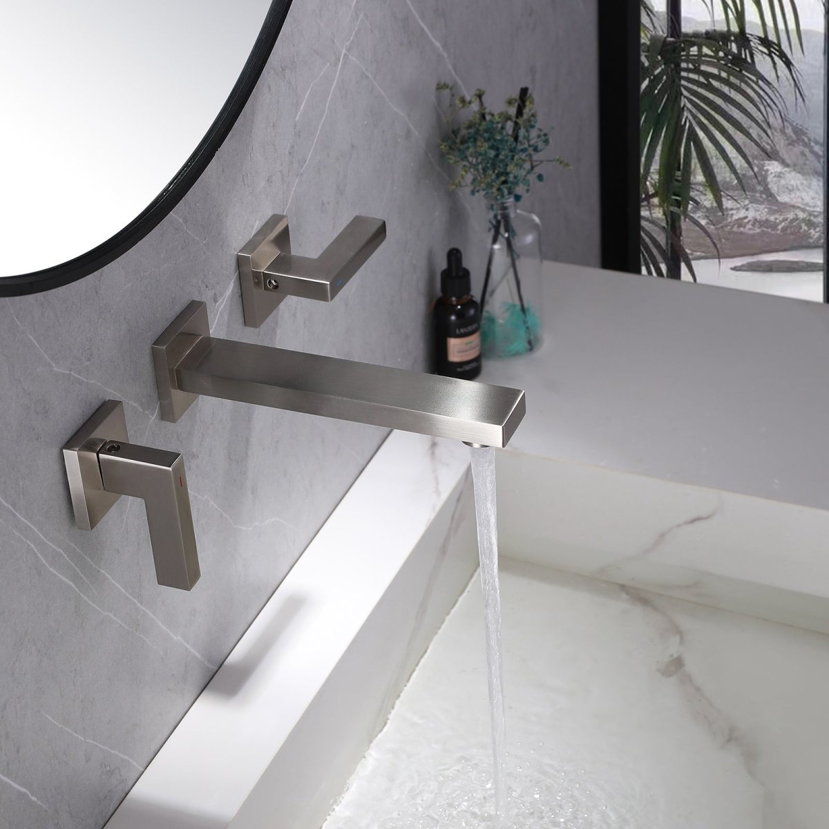 Two Handle Wall Mounted Bathroom Faucet Brushed Nickel - buyfaucet.com