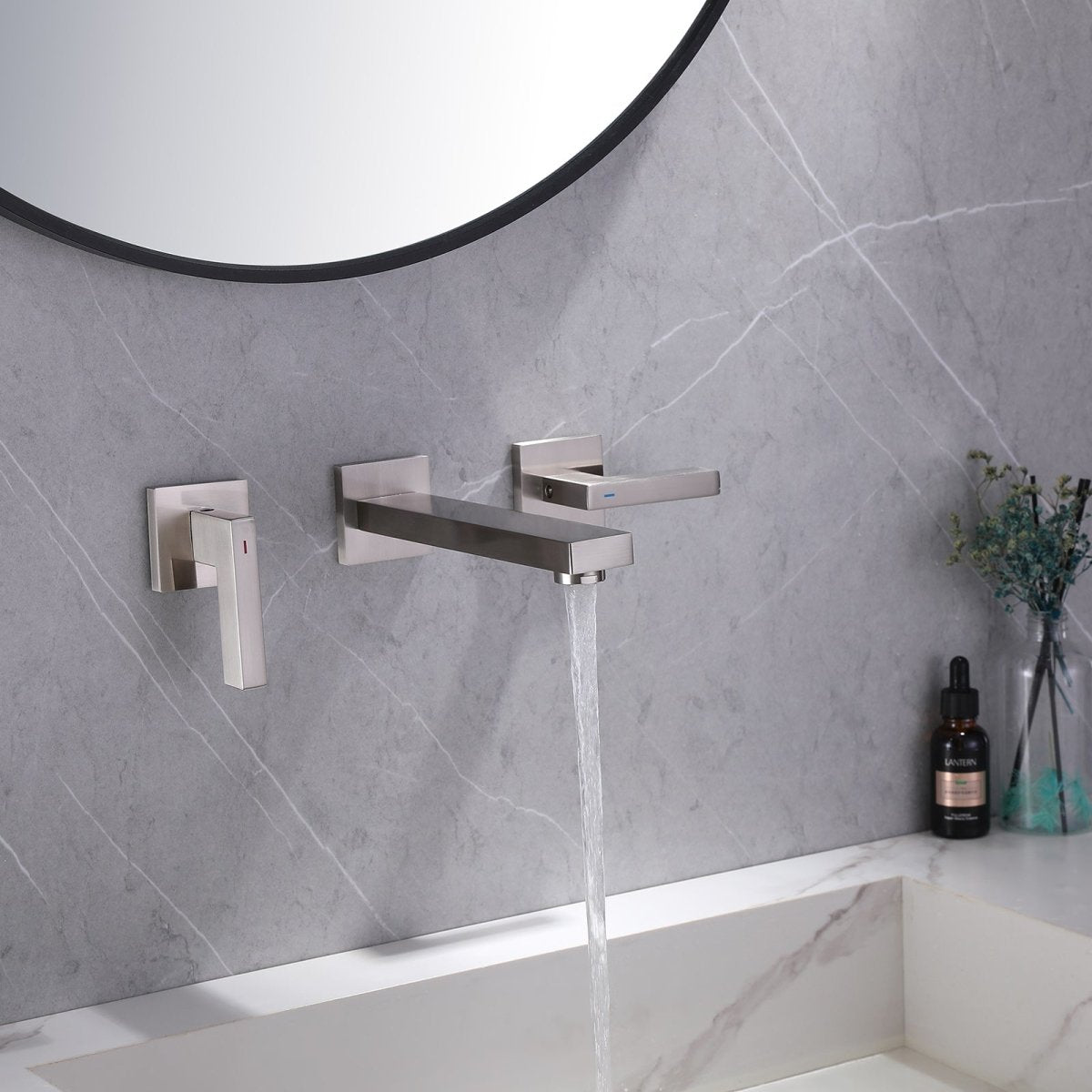 Two Handle Wall Mounted Bathroom Faucet Brushed Nickel - buyfaucet.com