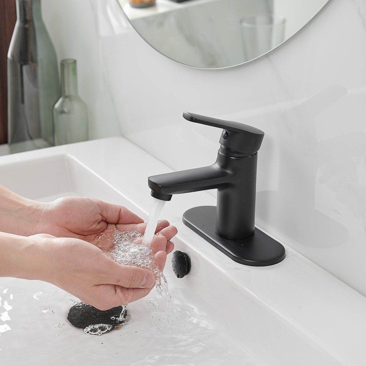 Vanity Bathroom Sink Faucet with Pop Up Drain Matte Black - buyfaucet.com