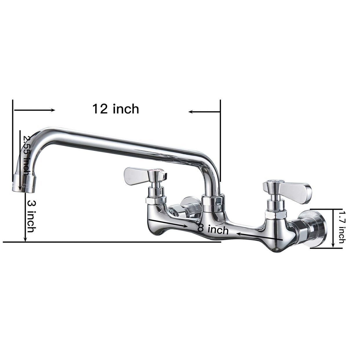 Wall Mount Kitchen Faucet with 12 Inch Swivel Spout Chrome-1 - buyfaucet.com