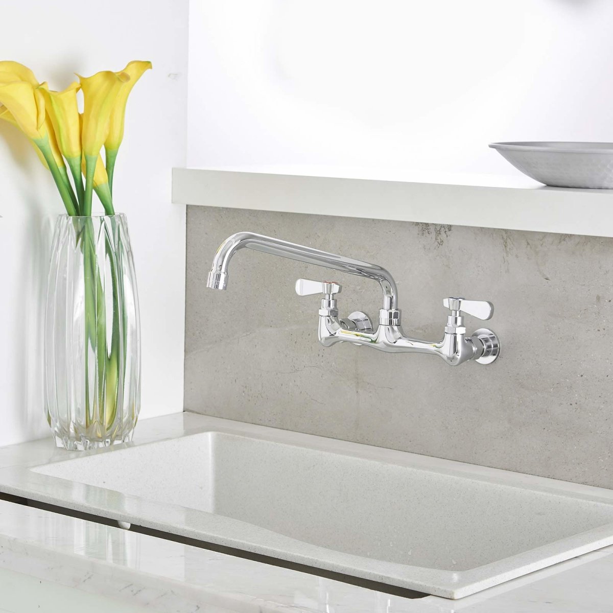 Wall Mount Kitchen Faucet With 12 Inch Swivel Spout Chrome - buyfaucet.com