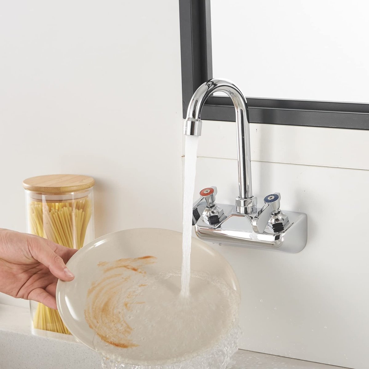 Wall Mount Kitchen Faucet With Swivel Spout 4 Chrome - buyfaucet.com