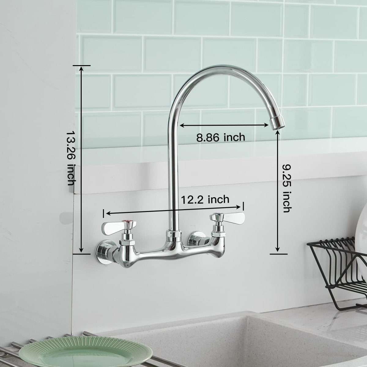 Wall Mount Kitchen Faucet with Swivel Spout 8 Chrome - buyfaucet.com
