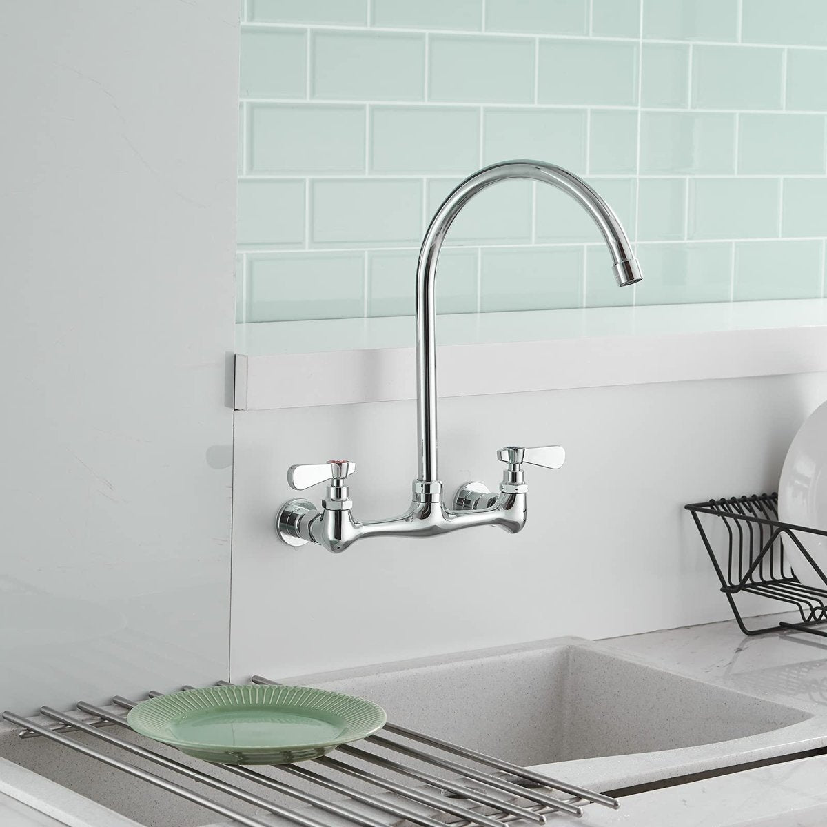 Wall Mount Kitchen Faucet with Swivel Spout 8 Chrome - buyfaucet.com