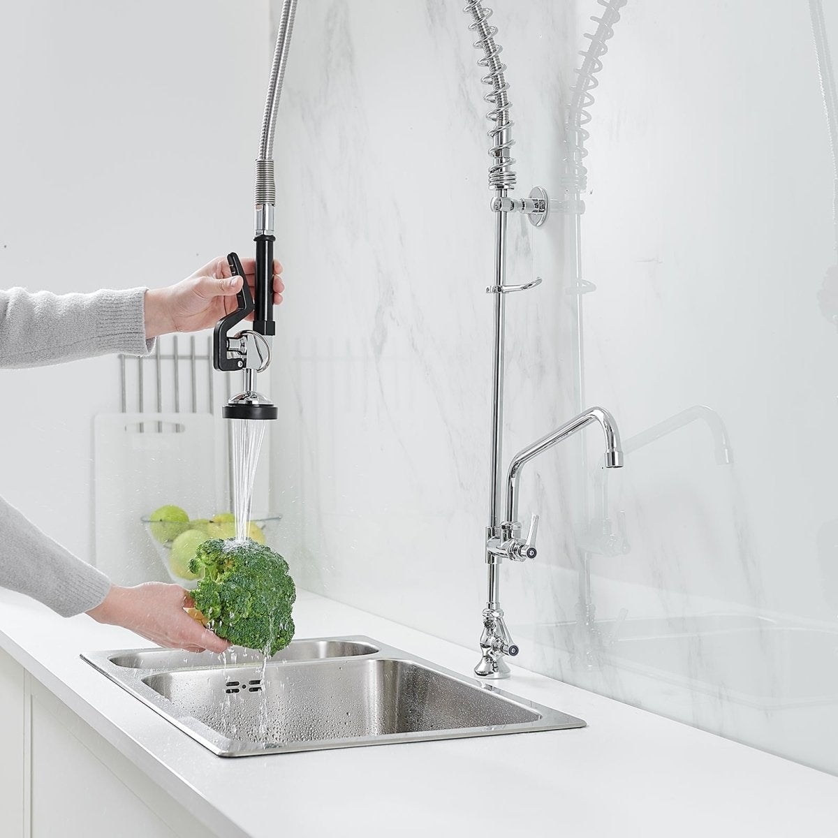 Wall Mount Pre-Rinse Spray Utility Kitchen Faucet Chrome - buyfaucet.com
