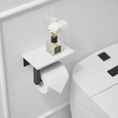 Wall Mount Toilet Paper Holder with Natural Marble Shelf Black - buyfaucet.com