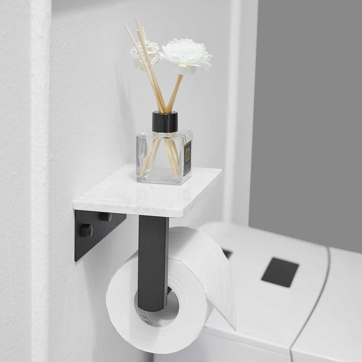 Wall Mount Toilet Paper Holder with Natural Marble Shelf Black - buyfaucet.com