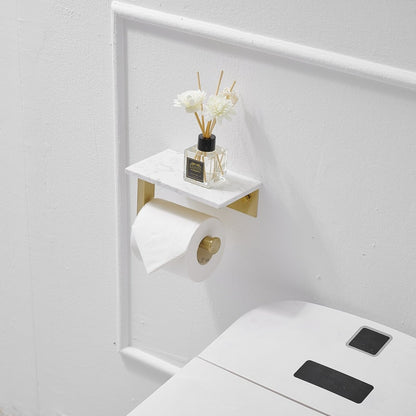 Wall Mount Toilet Paper Holder with Natural Marble Shelf Gold - buyfaucet.com