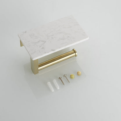 Wall Mount Toilet Paper Holder with Natural Marble Shelf Gold - buyfaucet.com