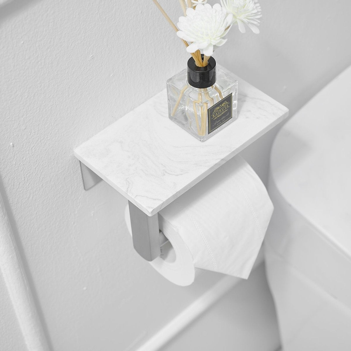 Wall Mount Toilet Paper Holder with Natural Marble Shelf Nickel - buyfaucet.com