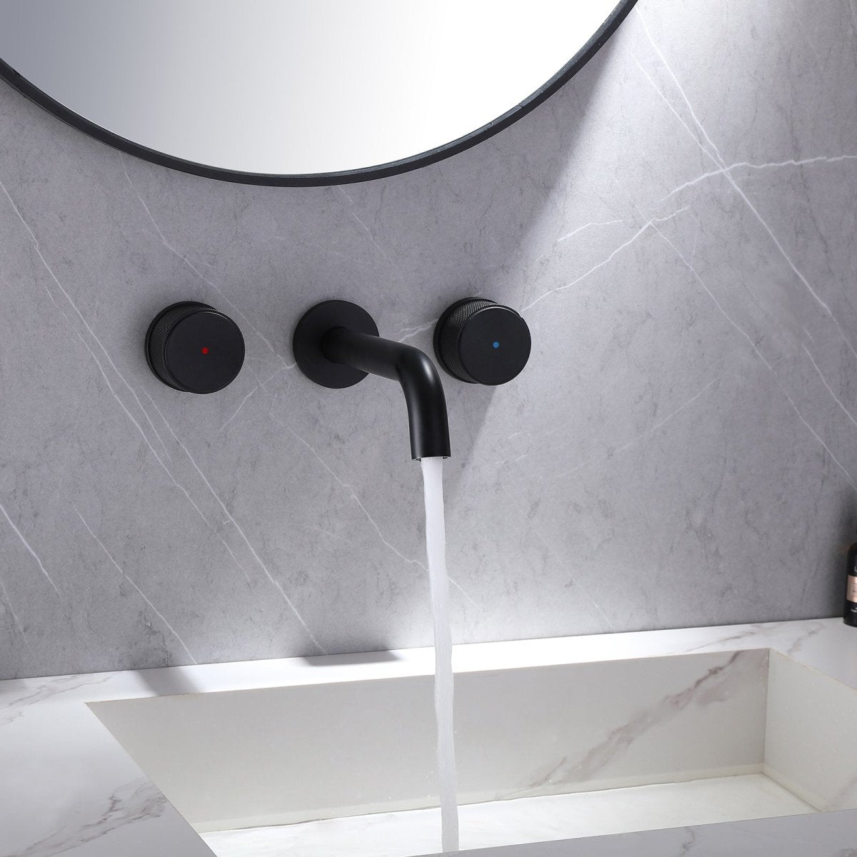 Wall Mounted Double Hole Two Handle Bathroom Faucet Black - buyfaucet.com