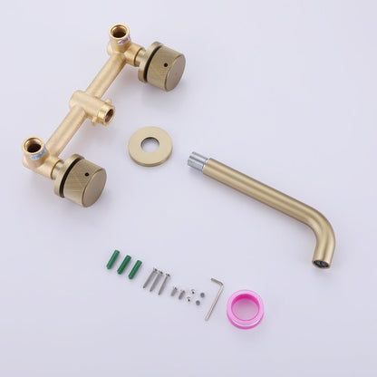 Wall Mounted Double Hole Two Handle Bathroom Faucet Gold - buyfaucet.com