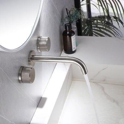 Wall Mounted Double Hole Two Handle Bathroom Tub Faucets Nickel - buyfaucet.com