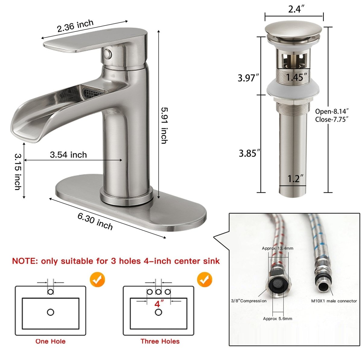 Waterfall Bathroom Faucet One Hole Faucet Brushed Nickel - buyfaucet.com