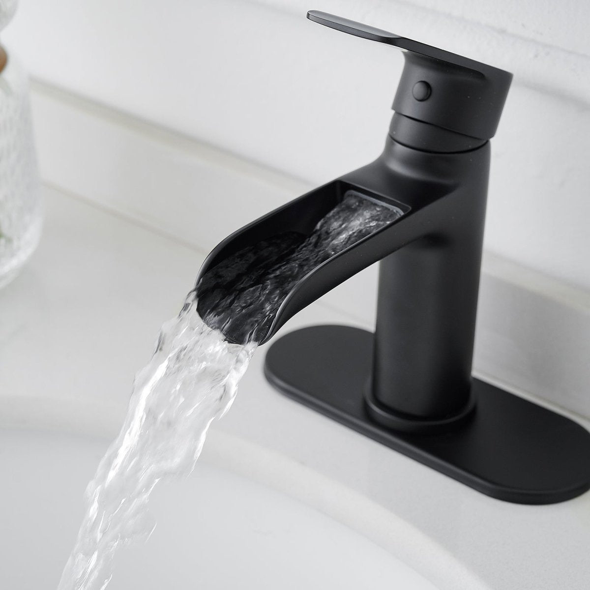 Waterfall Bathroom Faucet Single Handle Faucet Matte Black - buyfaucet.com