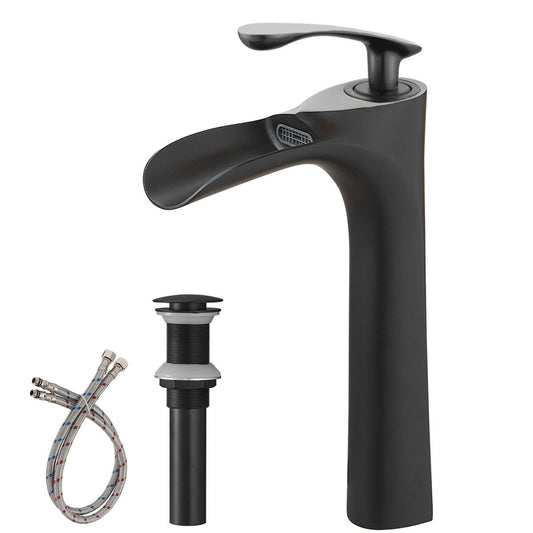 Waterfall Bathroom Vessel Sink Faucet With Drain Matte Black - buyfaucet.com