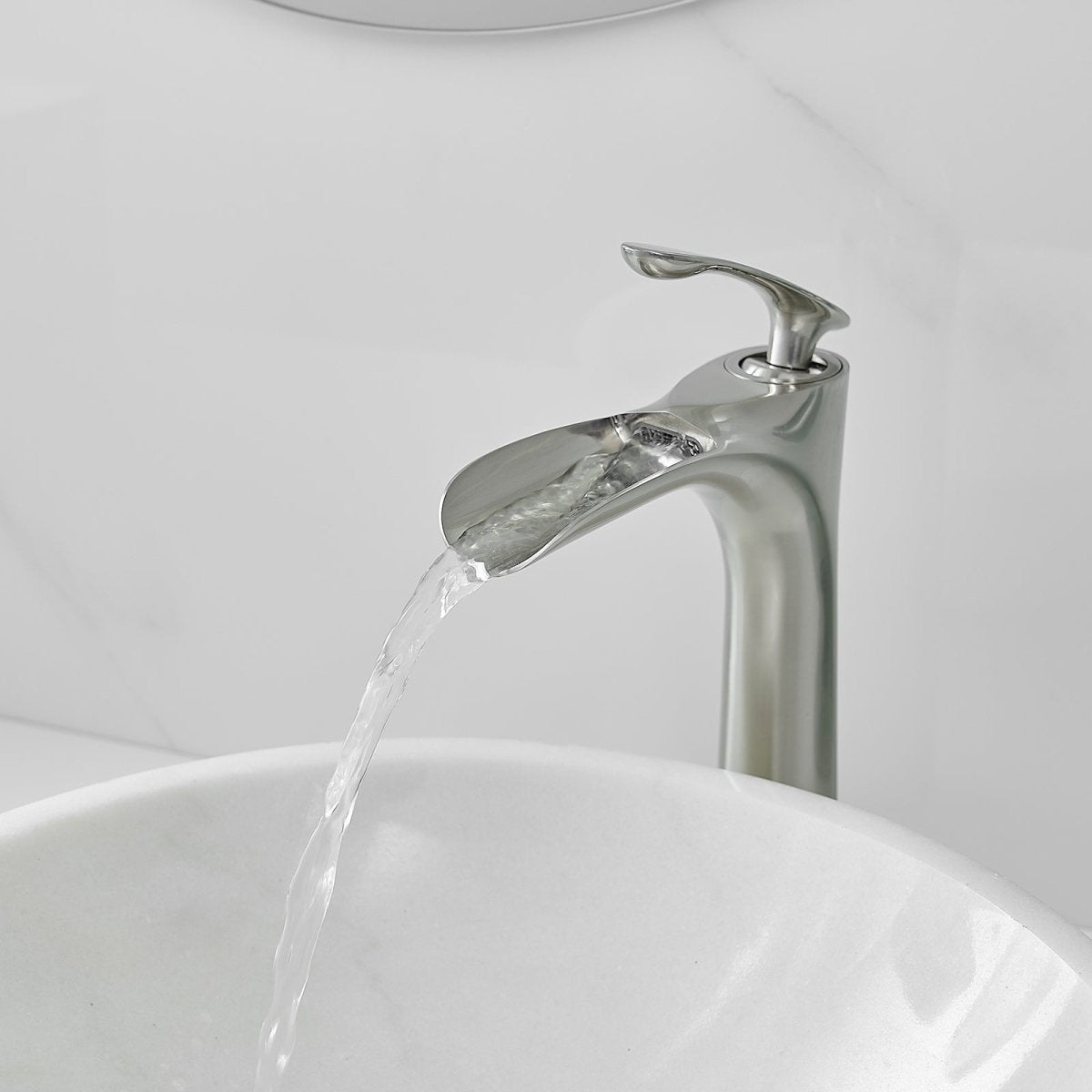 Waterfall Bathroom Vessel Sink Faucet With Drain Nickel - buyfaucet.com