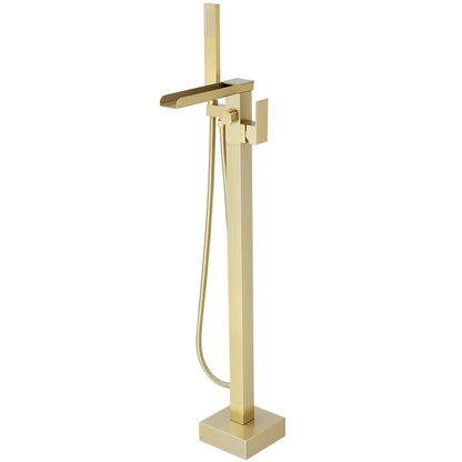 Waterfall Single-Handle Freestanding Bathtub Faucet Brushed Gold - buyfaucet.com