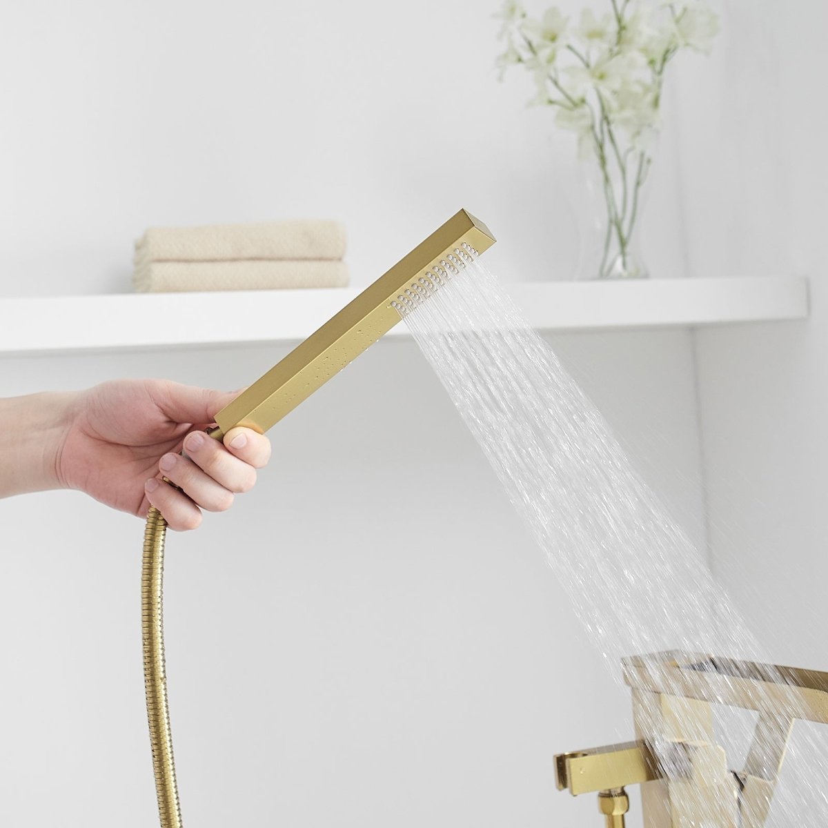 Waterfall Single-Handle Freestanding Bathtub Faucet Brushed Gold - buyfaucet.com