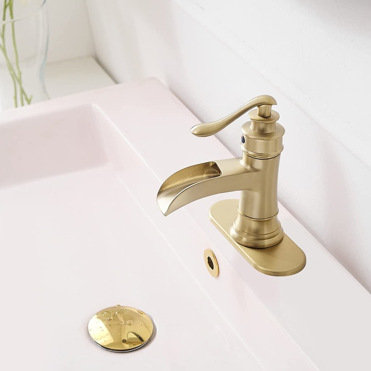 Waterfall Single-Handle Low-Arc Bathroom Faucet Brushed Gold-1 - buyfaucet.com