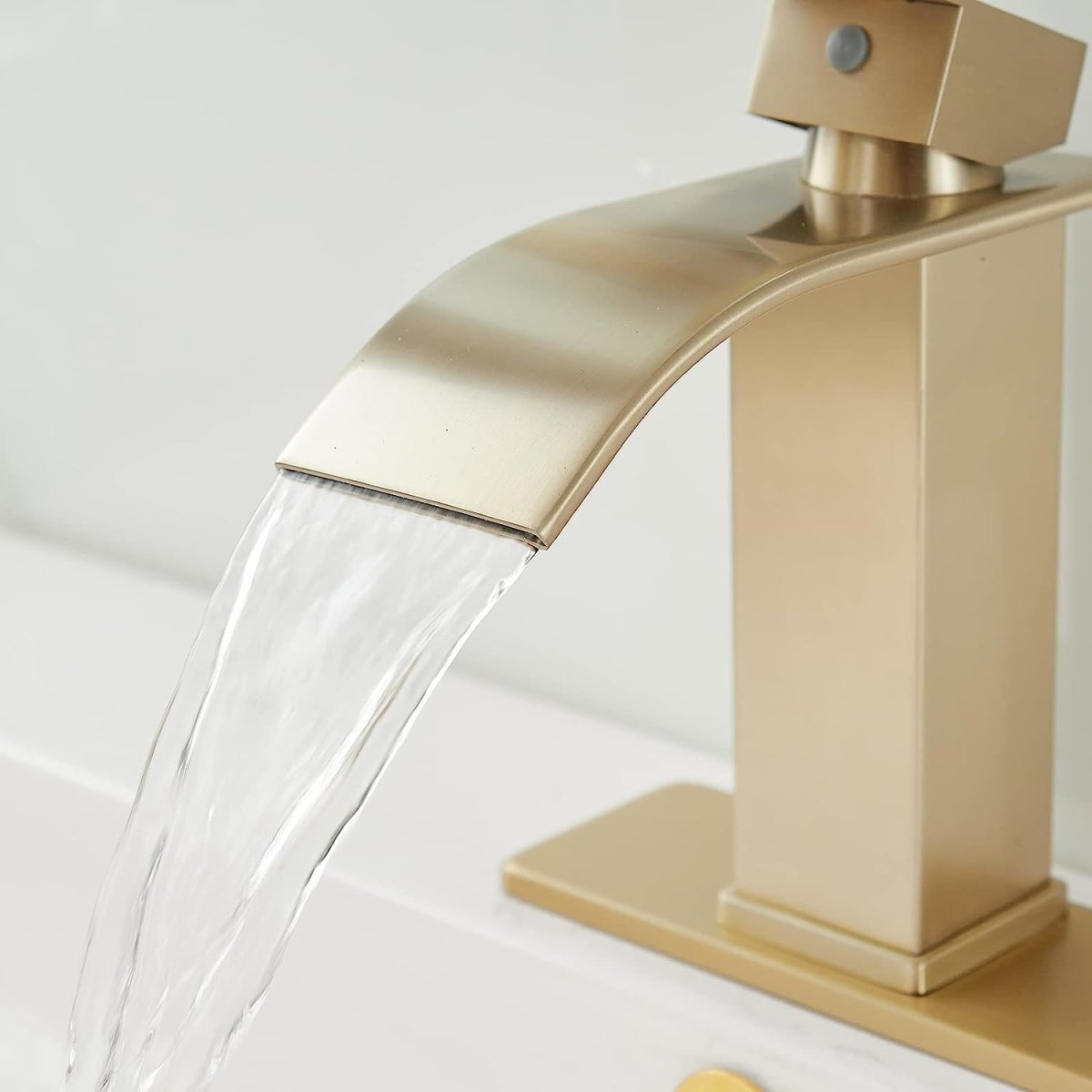 Waterfall Single Handle Low-Arc Bathroom Faucet Brushed Gold - buyfaucet.com