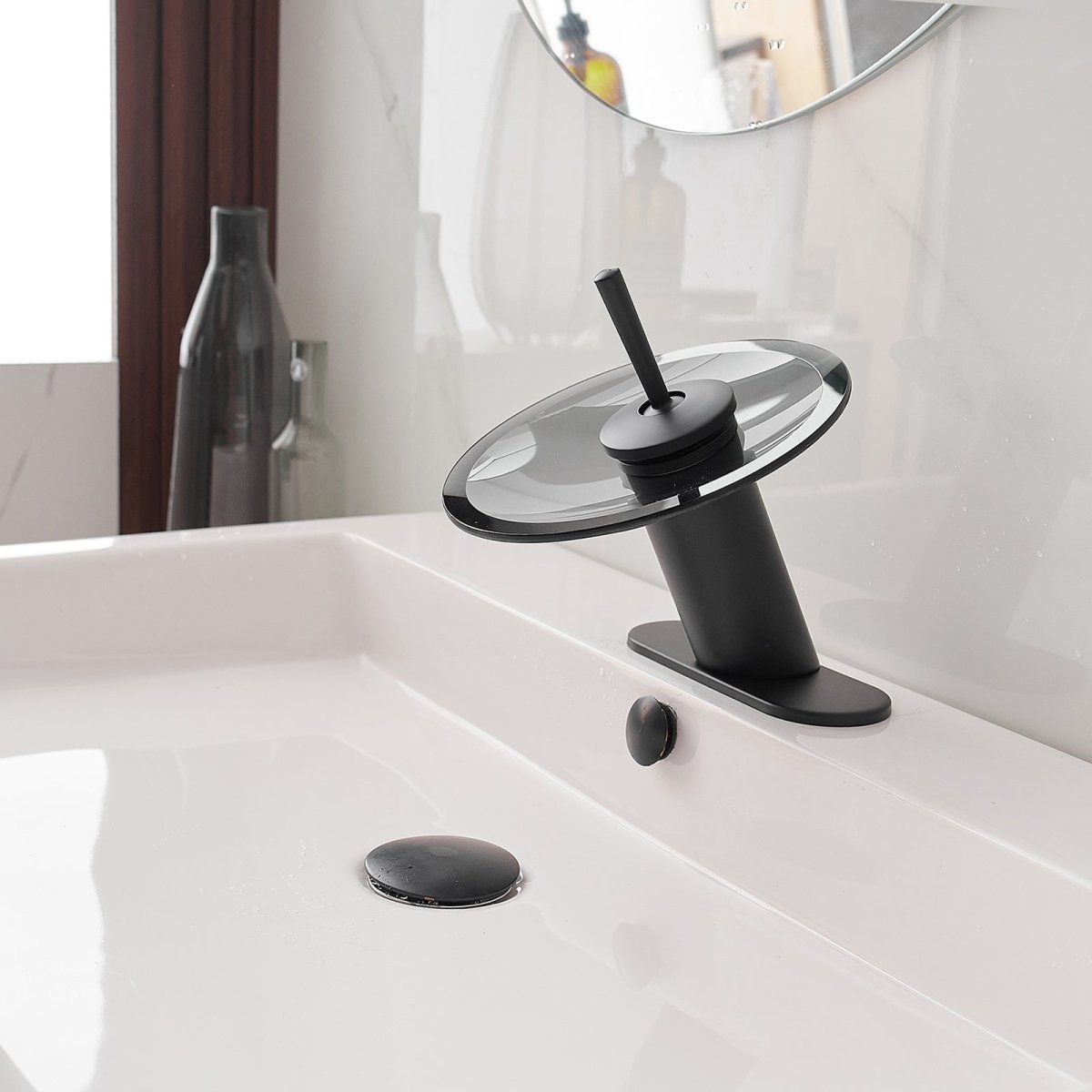 Waterfall Single-Handle Sink Vanity Bathroom Faucet Black - buyfaucet.com