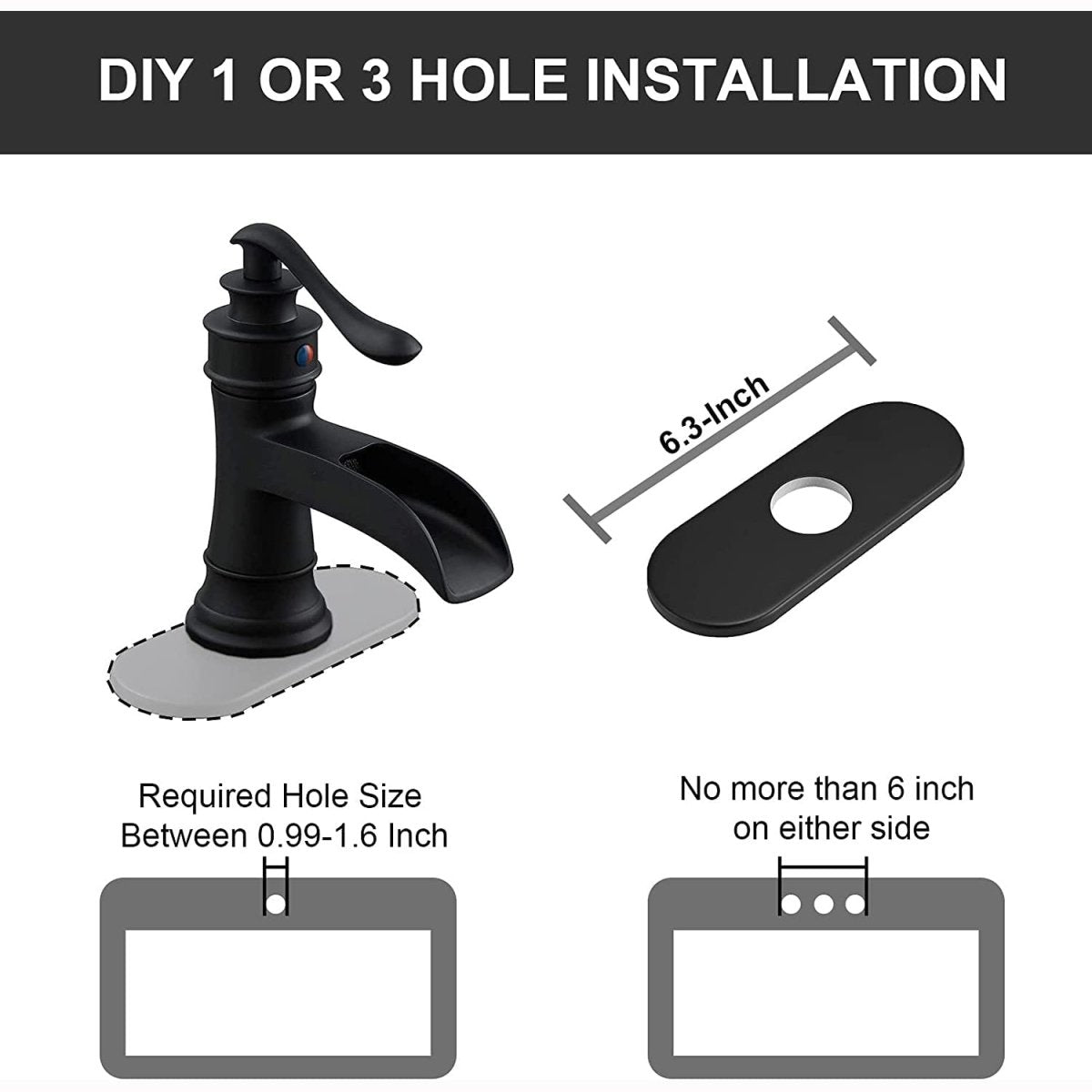 Waterfall Single Hole 1-Handle Bathroom Faucet Black-1 - buyfaucet.com