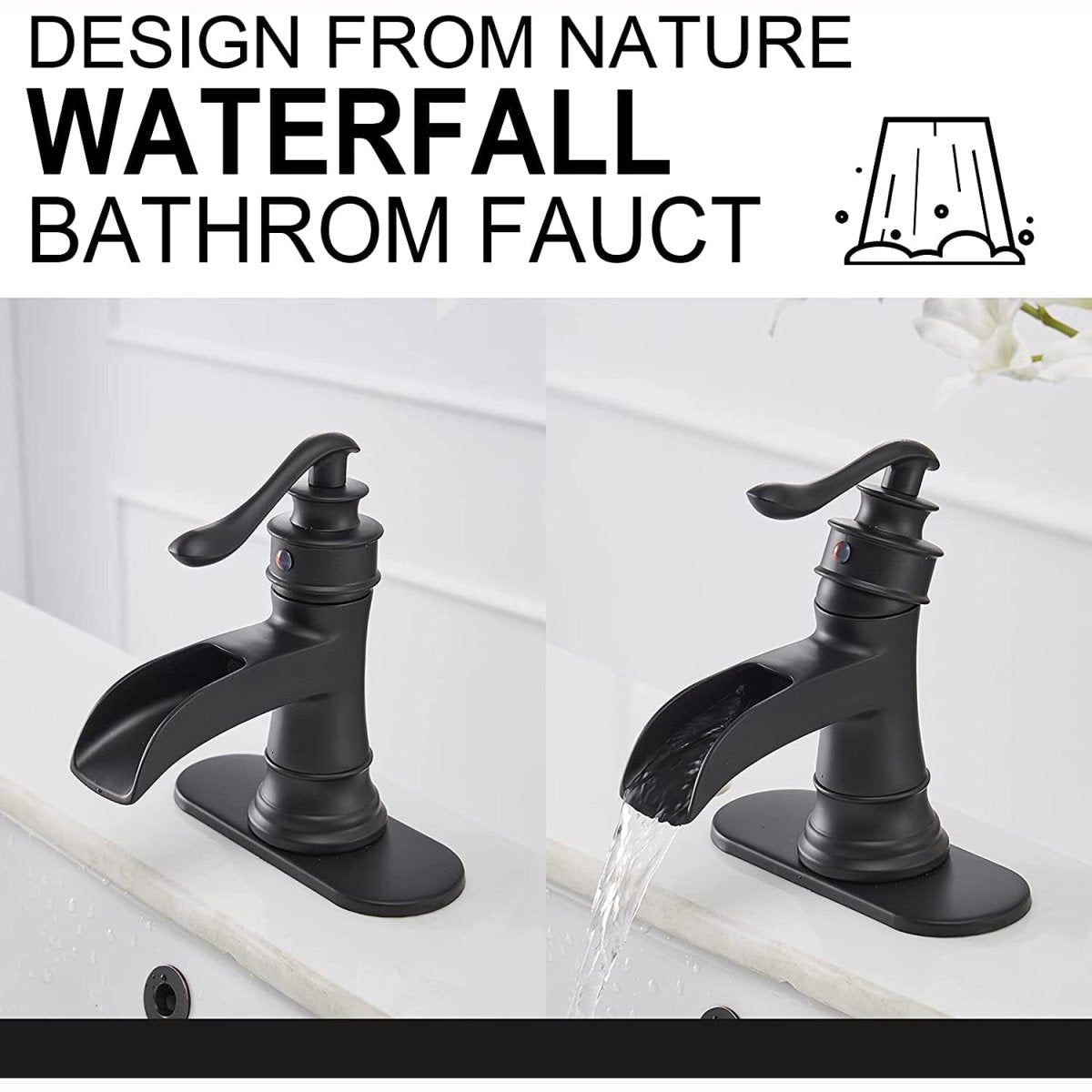 Waterfall Single Hole 1-Handle Bathroom Faucet Black - buyfaucet.com