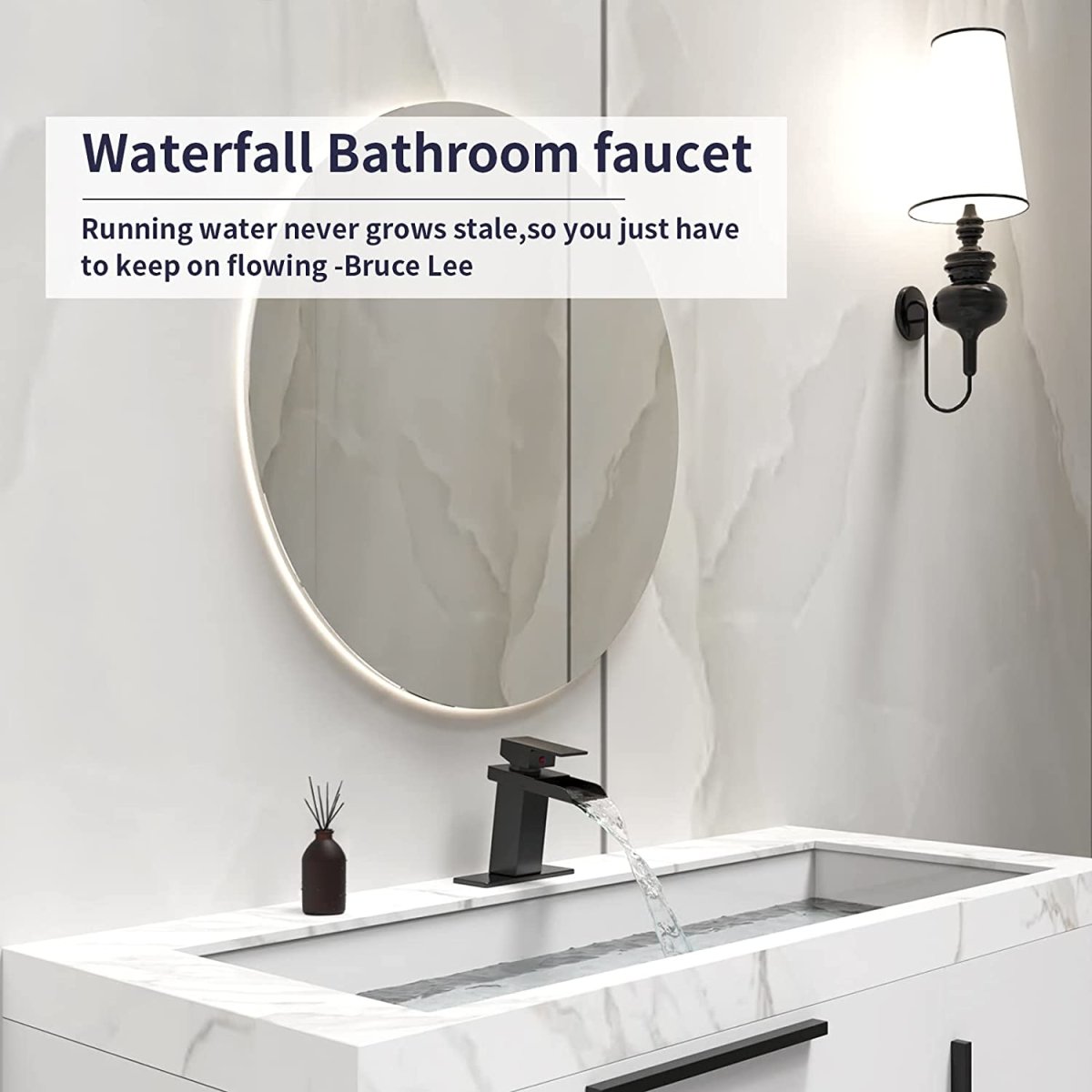 Waterfall Single Hole 1-Handle Bathroom Faucet Matte Black-1 - buyfaucet.com