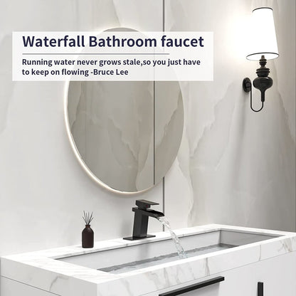 Waterfall Single Hole 1-Handle Bathroom Faucet Matte Black-1 - buyfaucet.com
