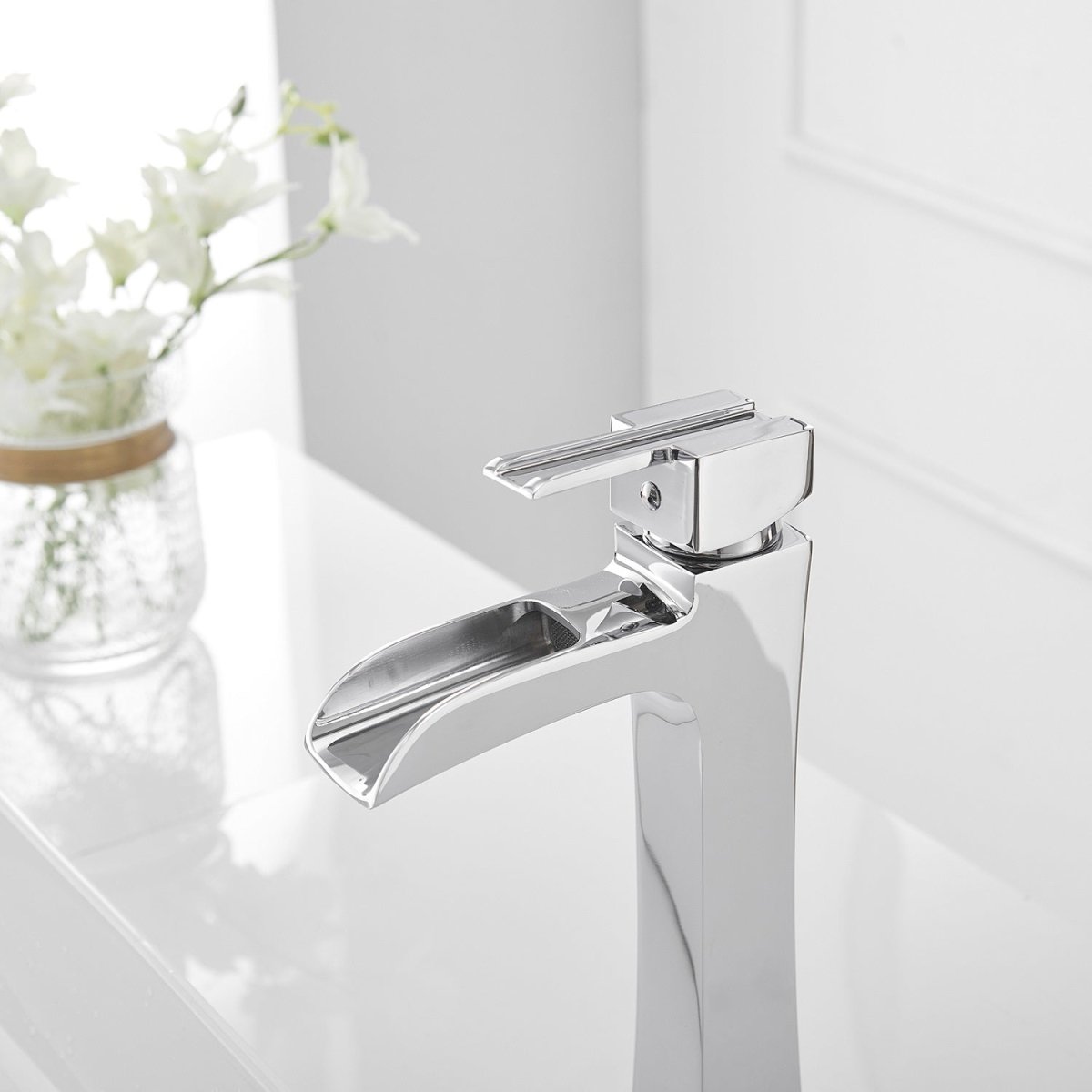 Waterfall Single Hole 1 Handle Bathroom Faucet with Chrome - buyfaucet.com